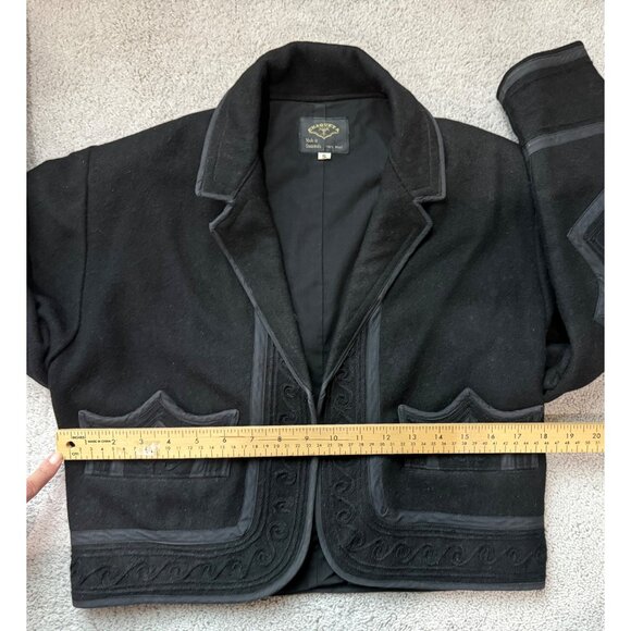 Vtg Chaqueta Size Small Black Wool Embroidered Cropped Jacket Intricate Design - Picture 4 of 14